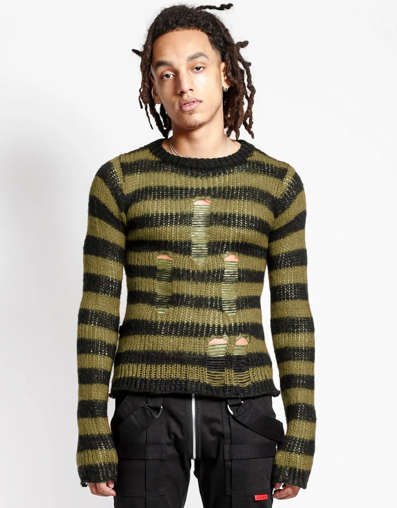 RAG STRIPE SWEATER ARMY sold by Tripp nyc product image thumbnail 5