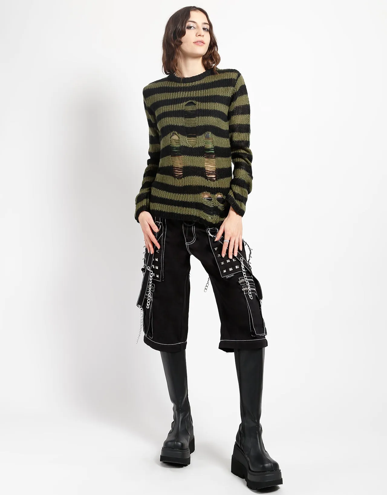 RAG STRIPE SWEATER ARMY sold by Tripp nyc product image thumbnail 2