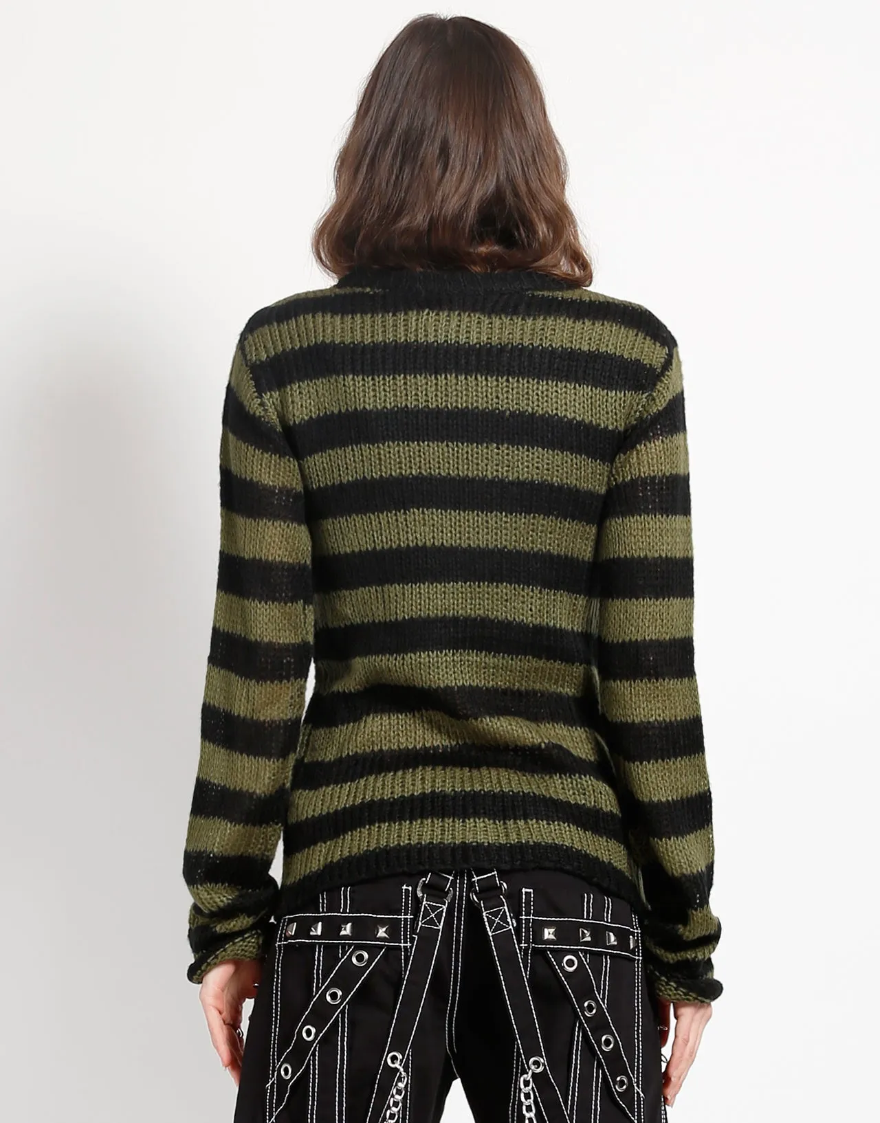 RAG STRIPE SWEATER ARMY sold by Tripp nyc product image thumbnail 4