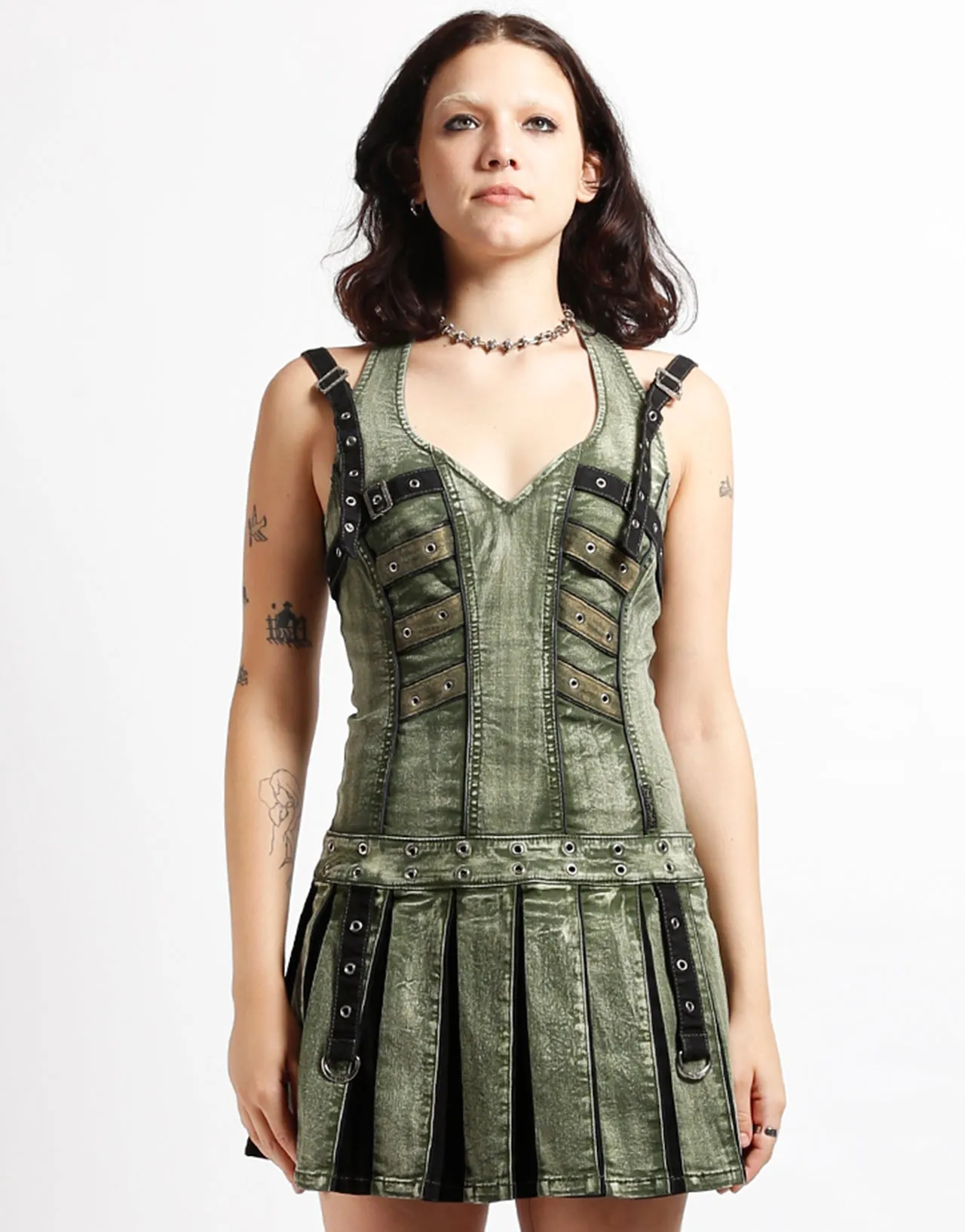 PEACE PLEATED DRESS ARMY sold by Tripp nyc