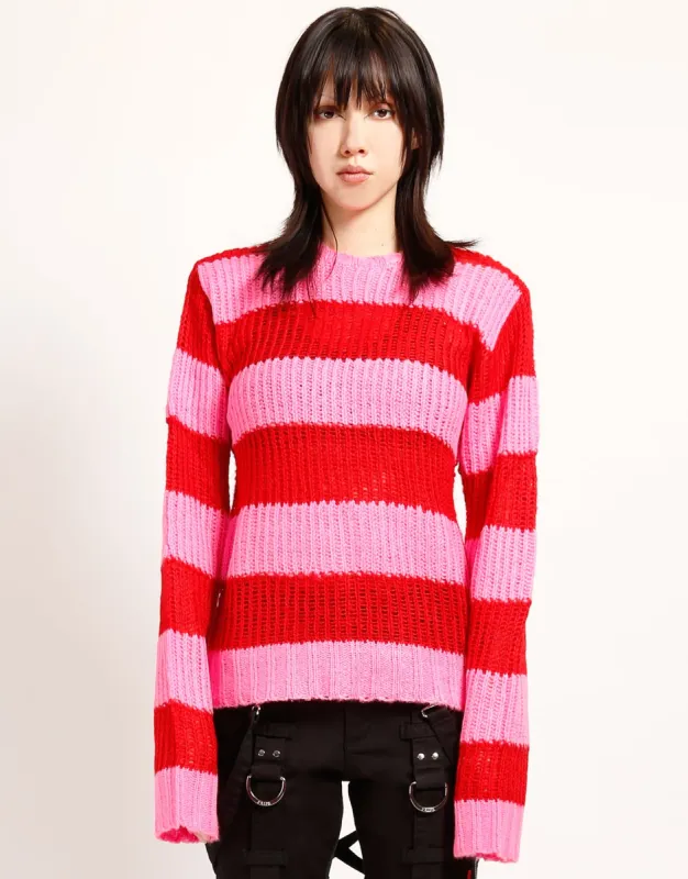 OPEN STRIPE SWEATER PINK/RED sold by Tripp nyc