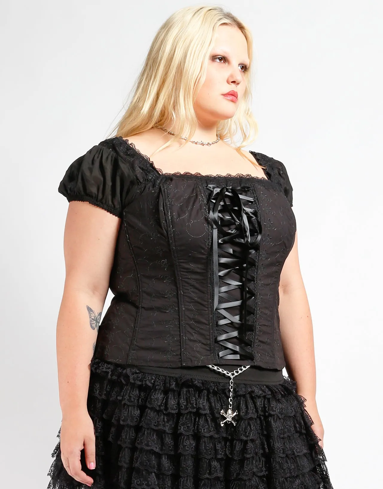 CURVE CAP SLEEVE SKULL EMBROIDERY CORSET sold by Tripp nyc product image thumbnail 3