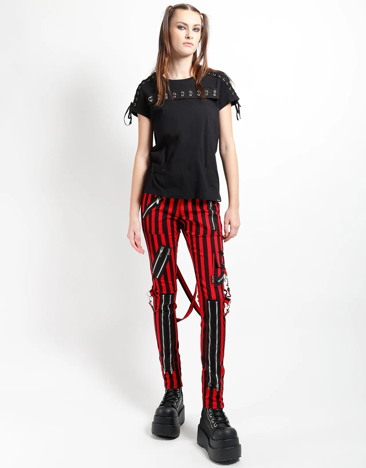 CLASSIC SLIM LEG BONDAGE PANT MEDIUM BLK RED STRIPE sold by Tripp nyc product image thumbnail 2