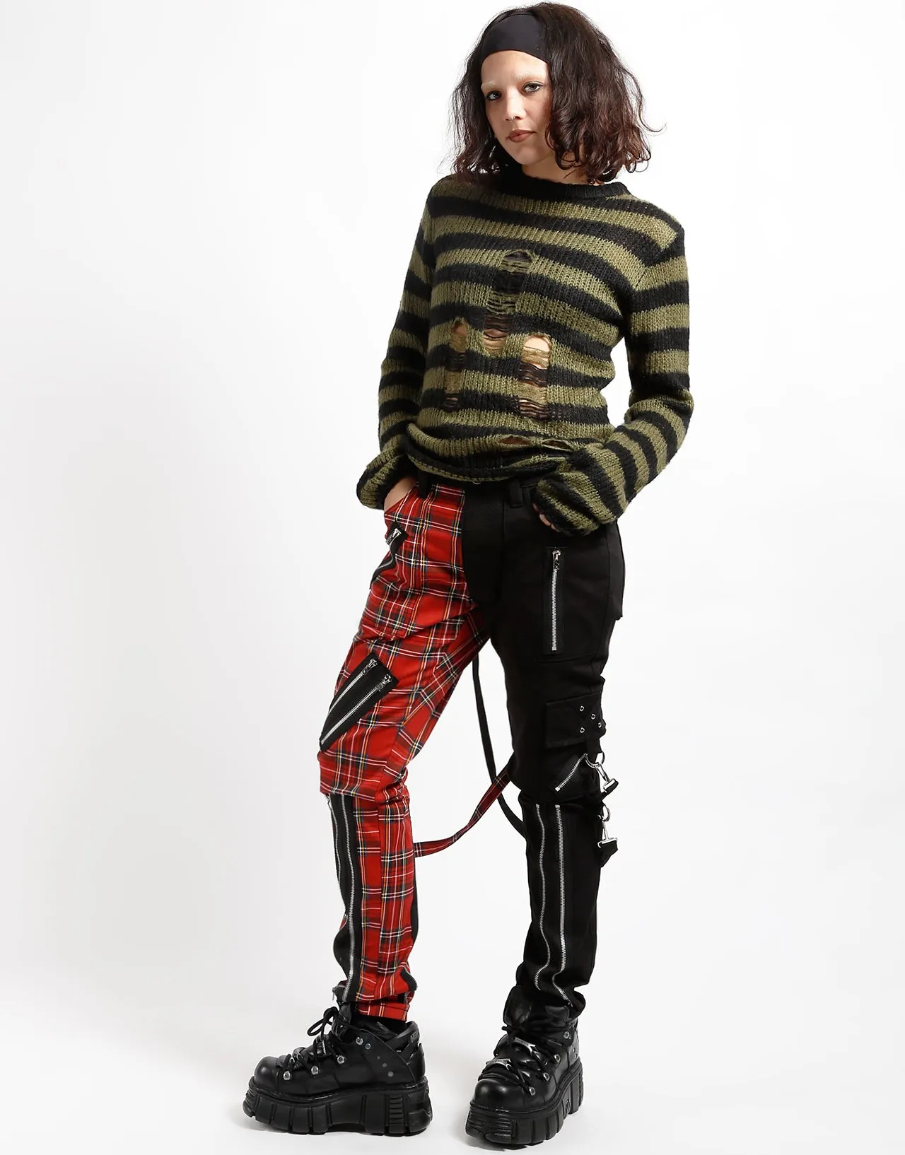 SPLIT LEG BONDAGE PANT BLK RED PLAID sold by Tripp nyc product image thumbnail 2