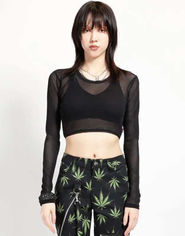 LONG SLEEVE CROP FISHNET BLACK sold by Tripp nyc