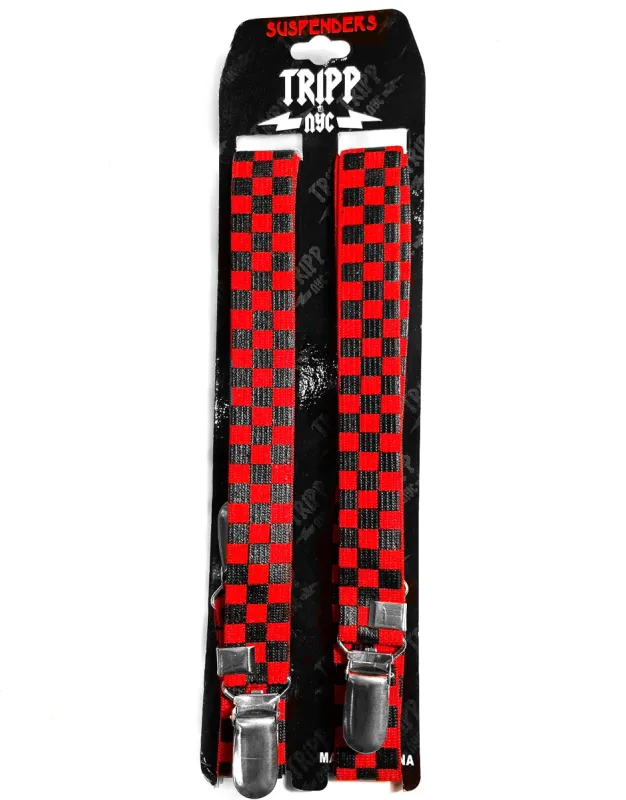 PRINTED SUSPENDERS CHECKERBOARD RED made by Tripp nyc