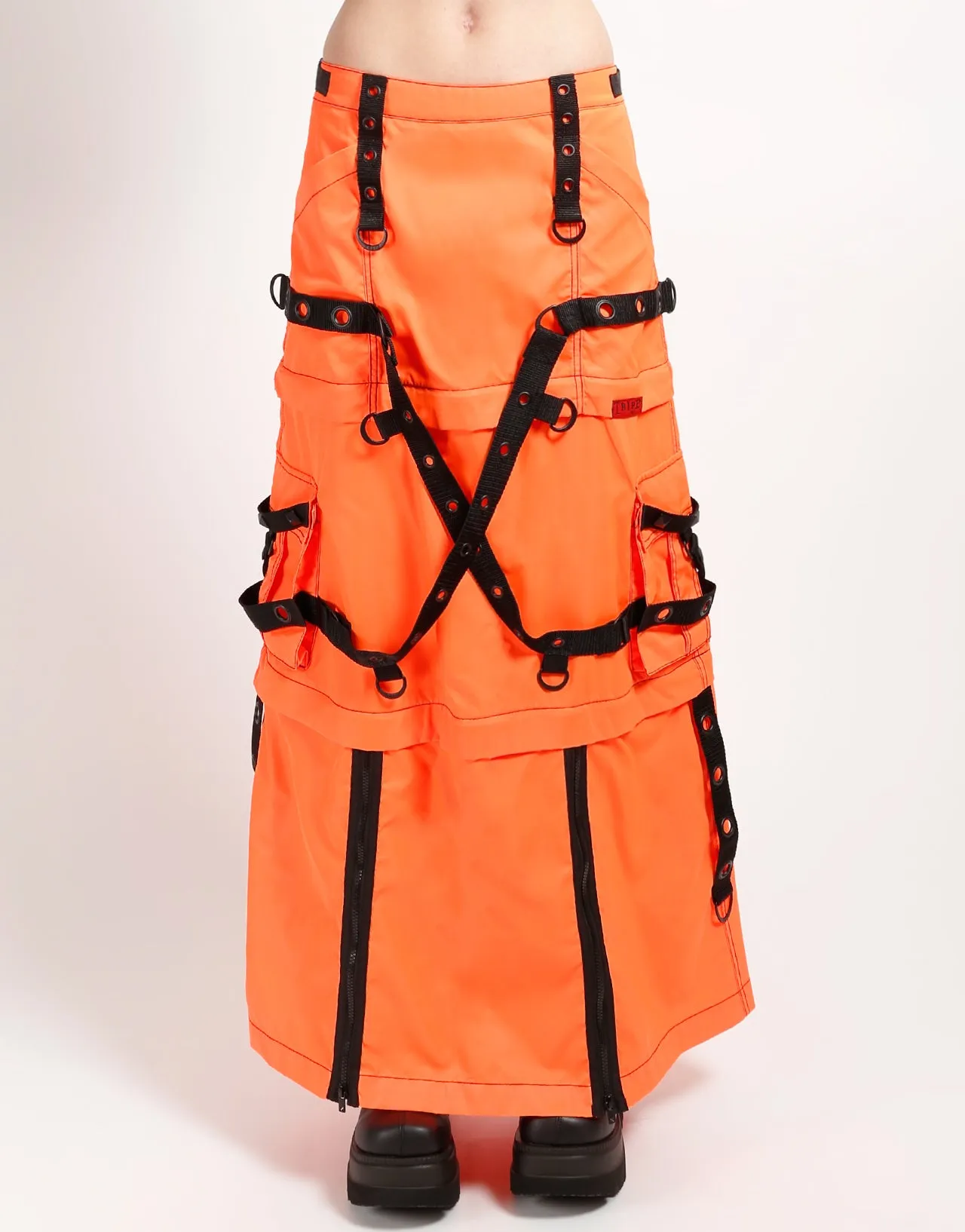 ZIP OFF MEGA NYLON SKIRT NEON ORANGE sold by Tripp nyc
