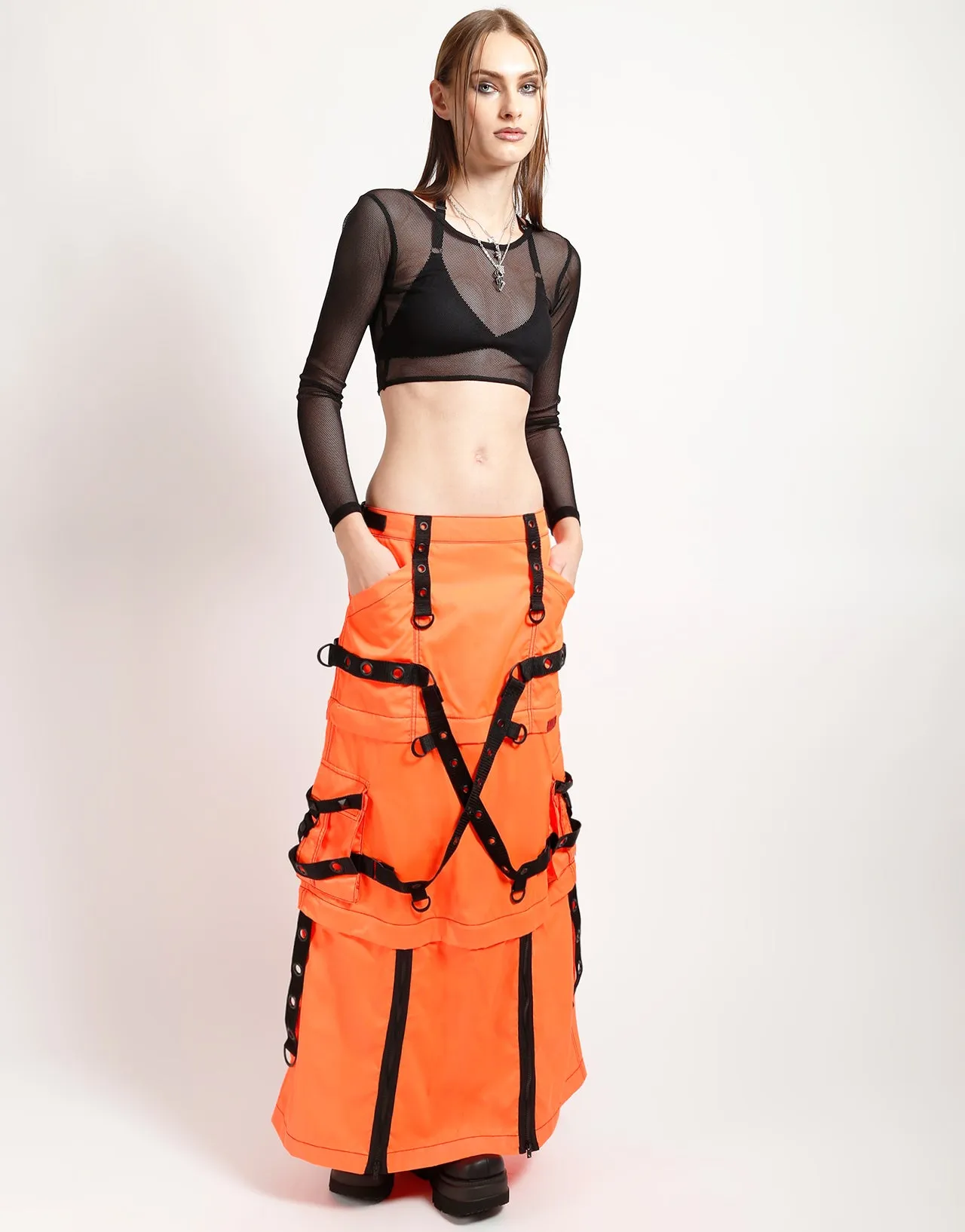 ZIP OFF MEGA NYLON SKIRT NEON ORANGE sold by Tripp nyc product image thumbnail 2