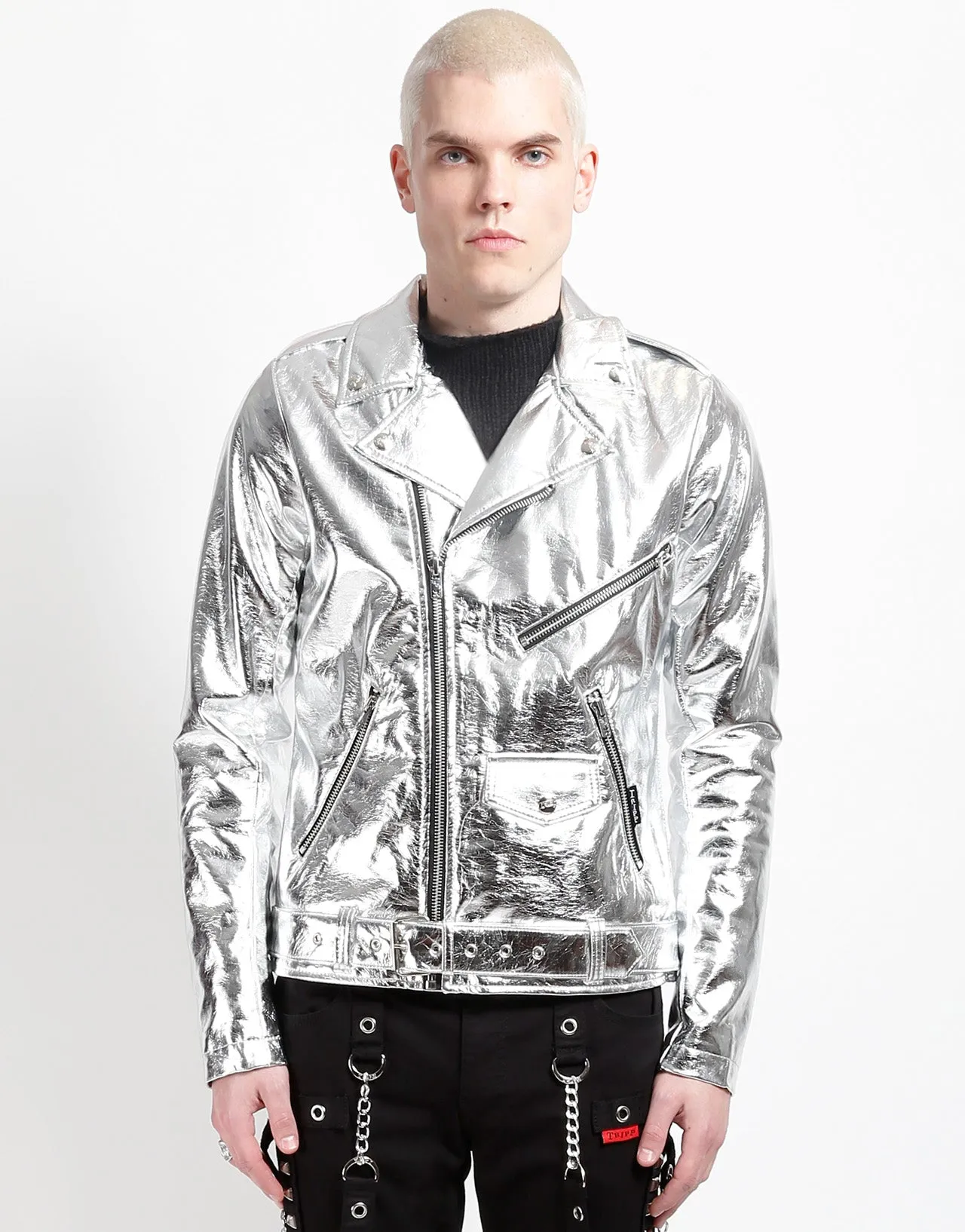 METALLIC FAUX LEATHER MOTO sold by Tripp nyc