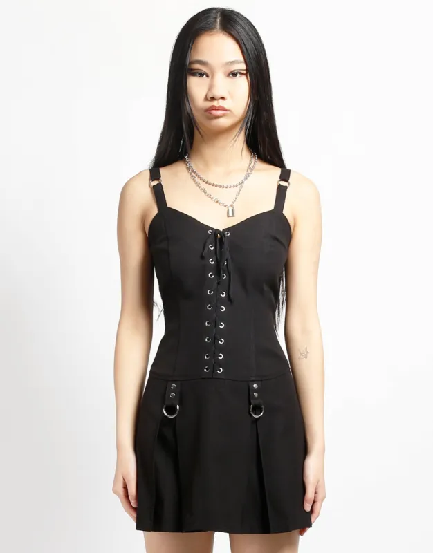 PLEATED LACE UP DRESS BLACK sold by Tripp nyc