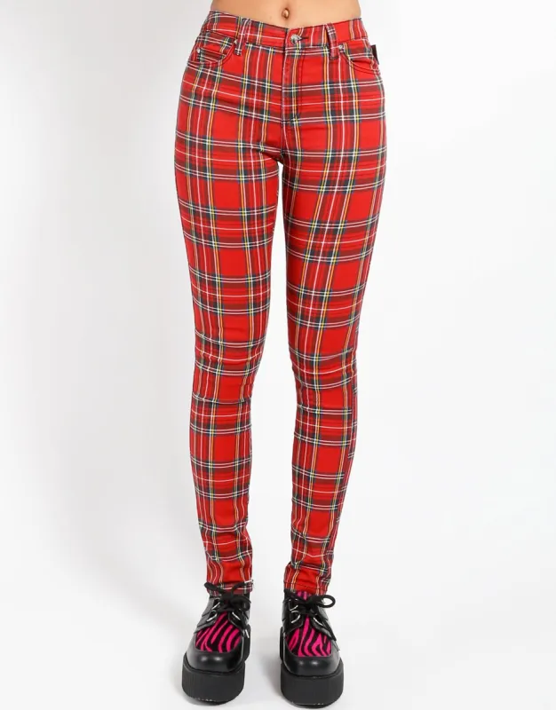 HIGH WAIST T-BACK JEAN RED PLAID sold by Tripp nyc