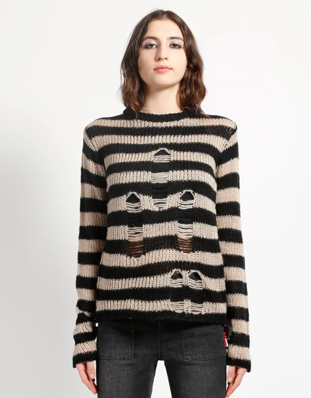 RAG STRIPE SWEATER IVORY sold by Tripp nyc