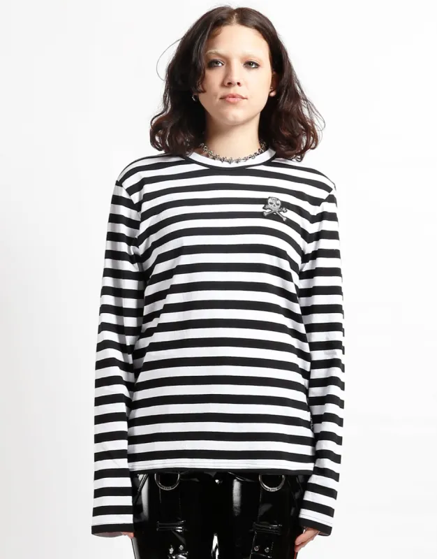 SKULL STRIPE KNIT TOP BLACK/WHITE sold by Tripp nyc
