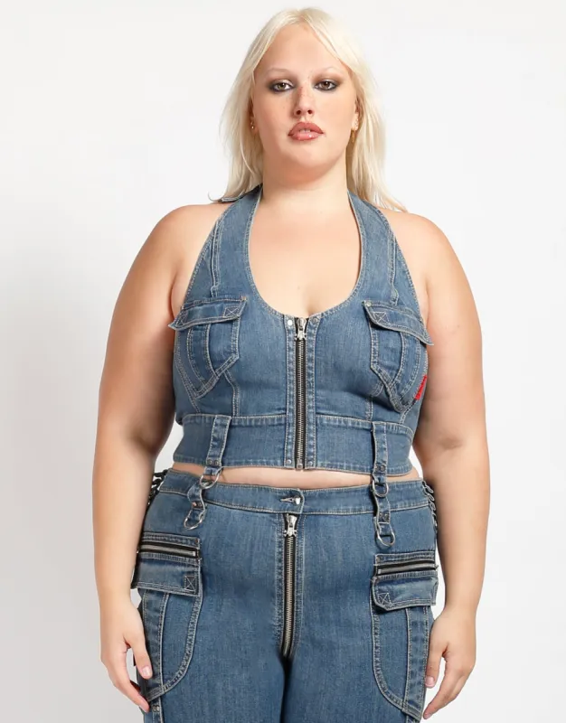CURVE POWER HALTER DENIM sold by Tripp nyc