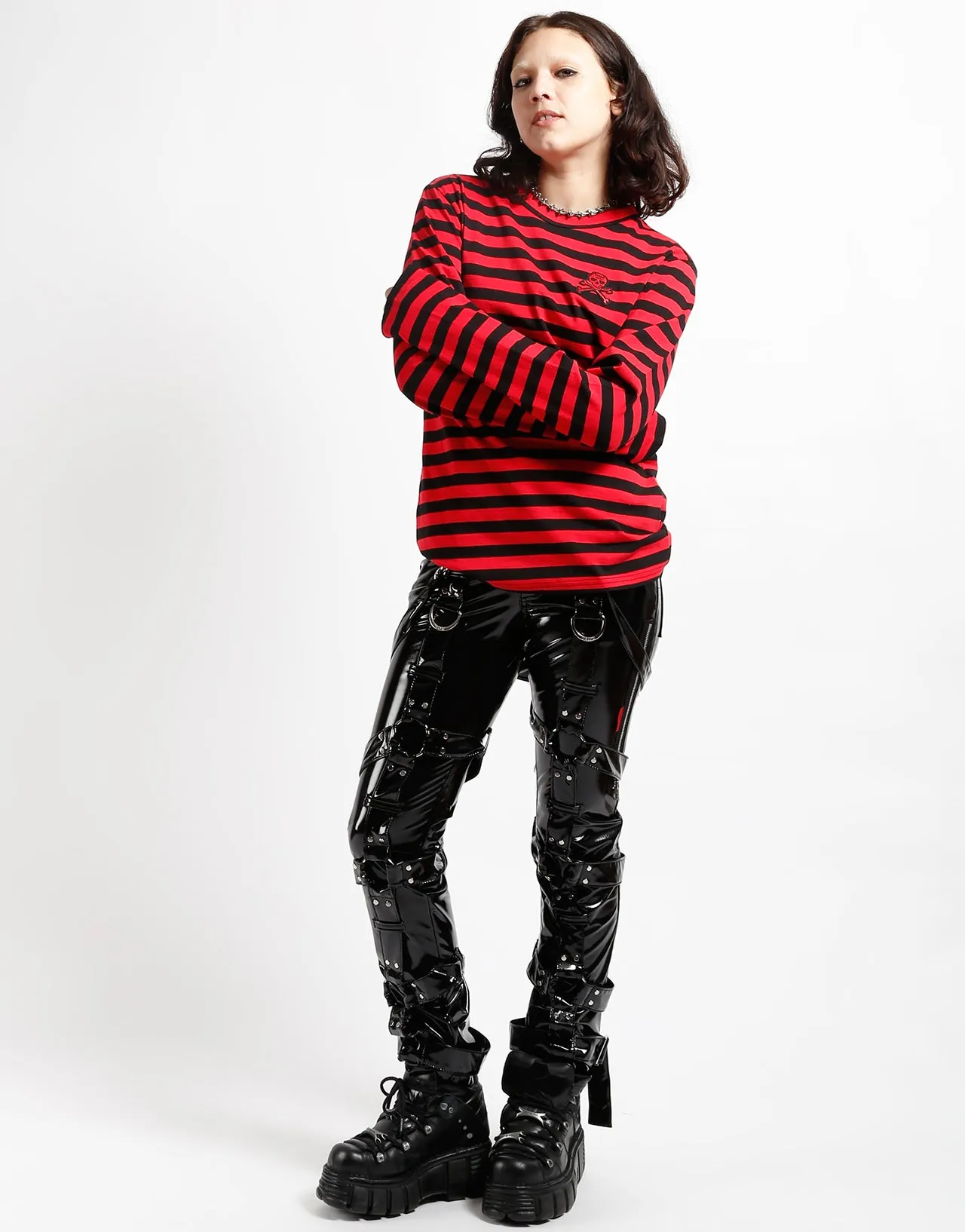 SKULL STRIPE KNIT TOP BLACK/RED sold by Tripp nyc product image thumbnail 2
