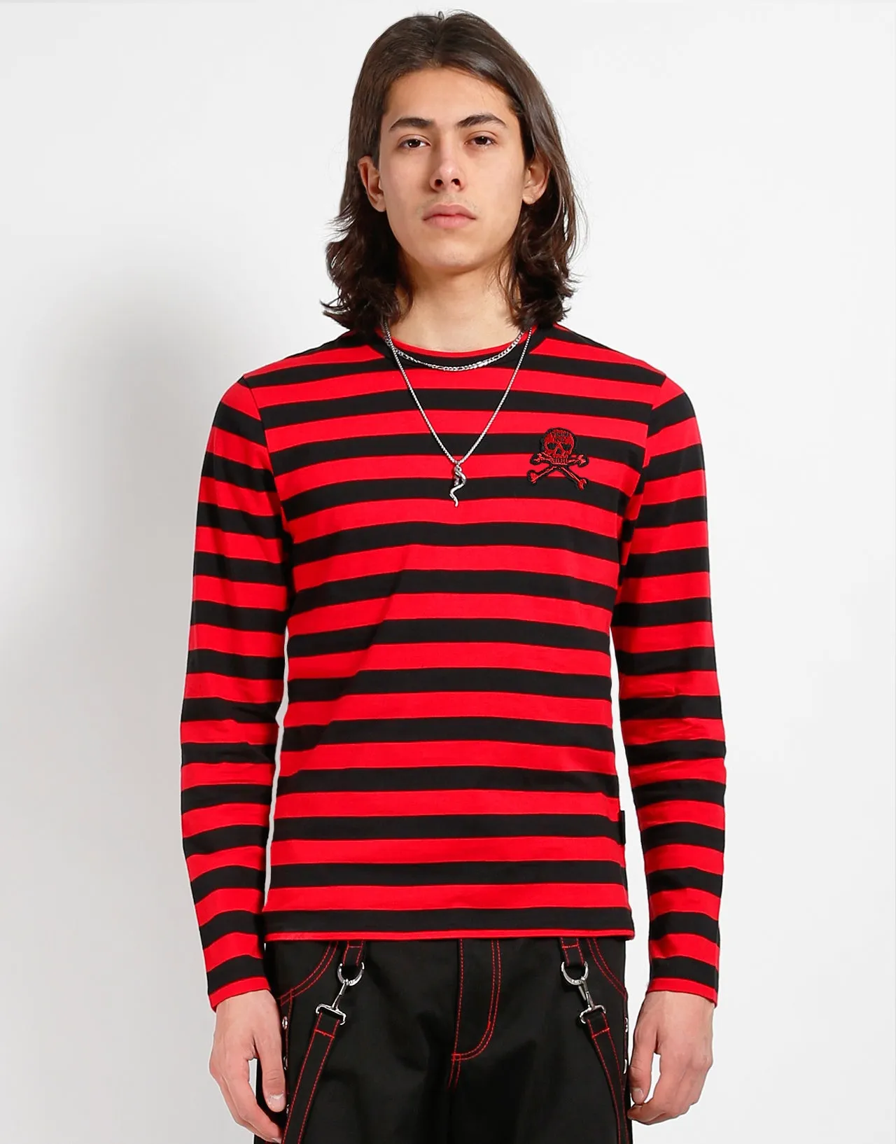 SKULL STRIPE KNIT TOP BLACK/RED sold by Tripp nyc product image thumbnail 5