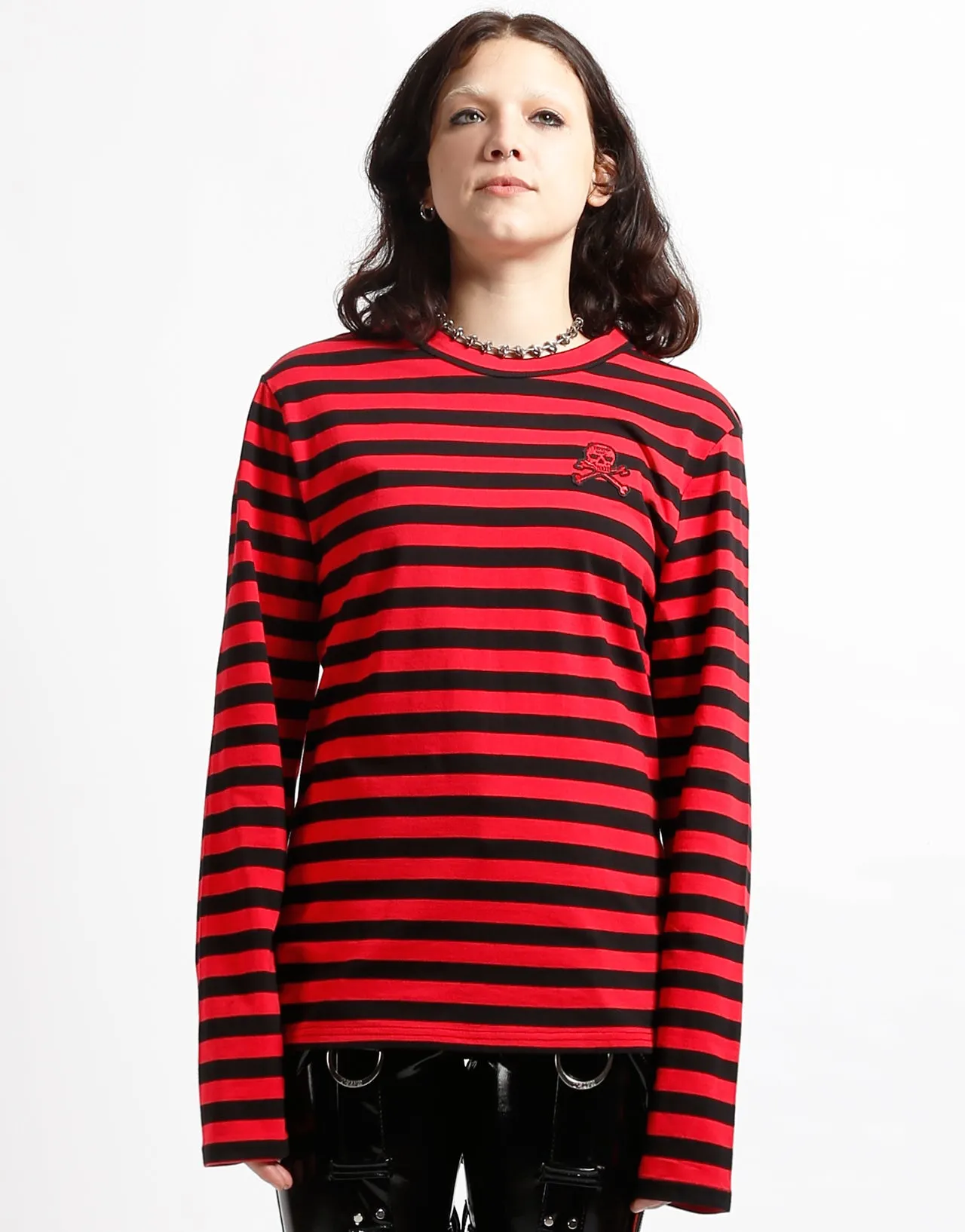 SKULL STRIPE KNIT TOP BLACK/RED sold by Tripp nyc