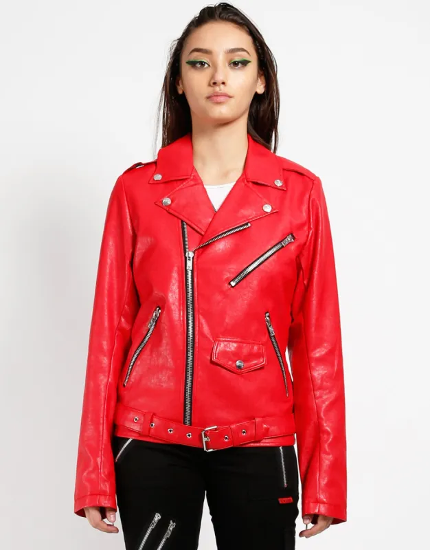 FAUX LEATHER CLASSIC RED MOTO sold by Tripp nyc