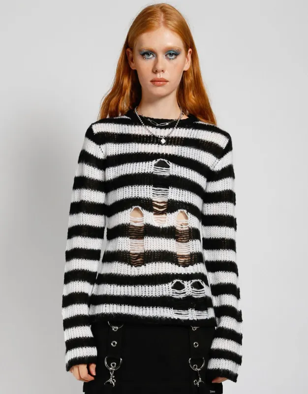 RAG STRIPE SWEATER WHITE sold by Tripp nyc
