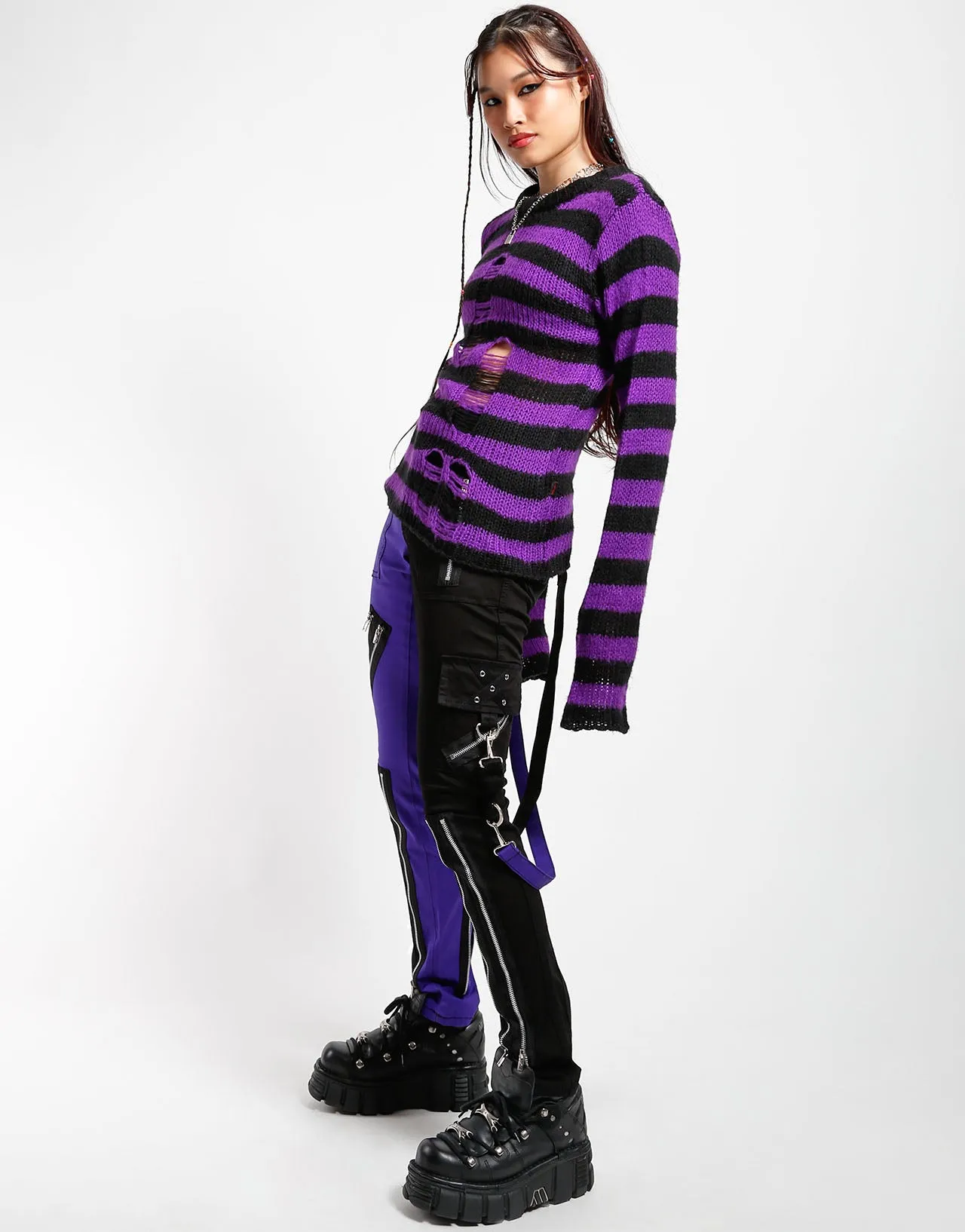 SPLIT LEG BONDAGE PANT BLK PURPLE sold by Tripp nyc product image thumbnail 2