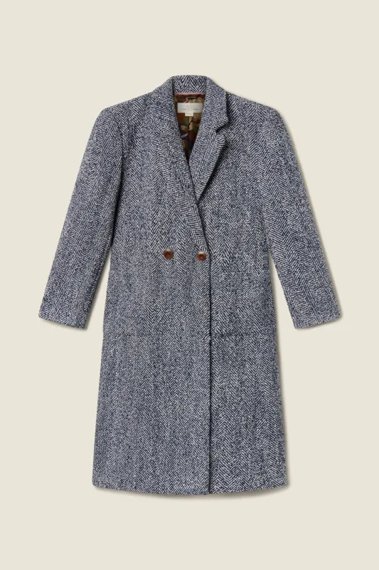 Lars Coat Navy Herringbone sold by Trovata