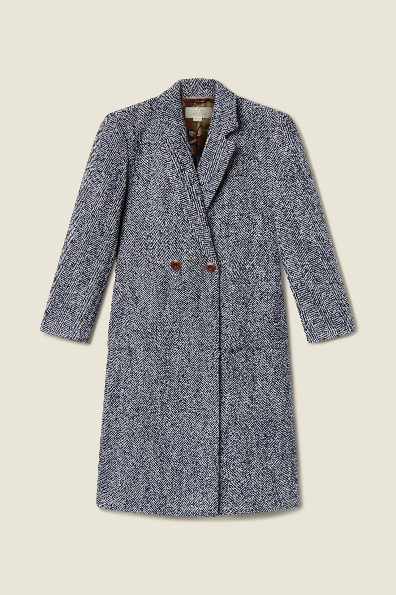 Lars Coat Navy Herringbone sold by Trovata