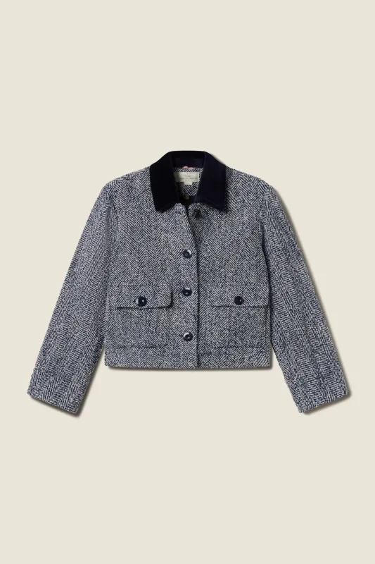 Atlas Jacket Navy Herringbone sold by Trovata
