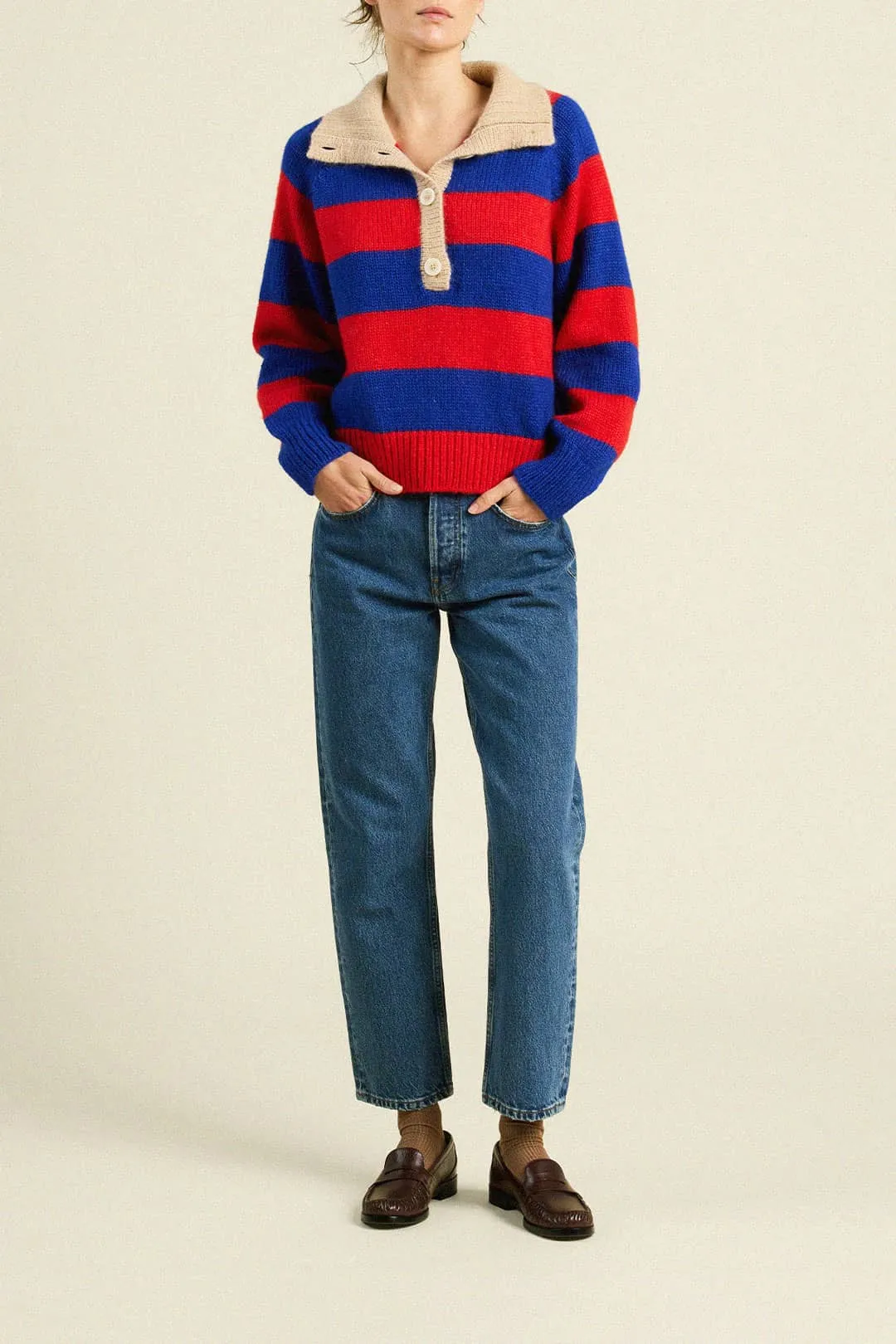 Juneau Sweater Red & Blue Stripe sold by Trovata product image thumbnail 2