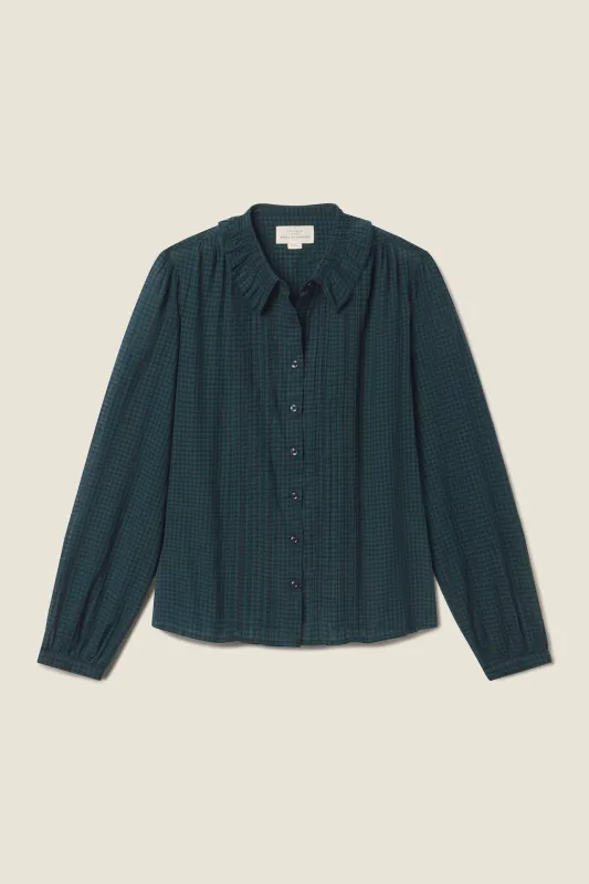 Alise Blouse Sea Pine Check sold by Trovata
