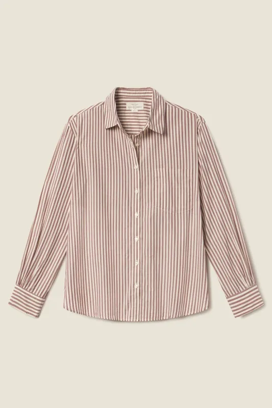 Blake Oversized Shirt Burgundy Stripe sold by Trovata