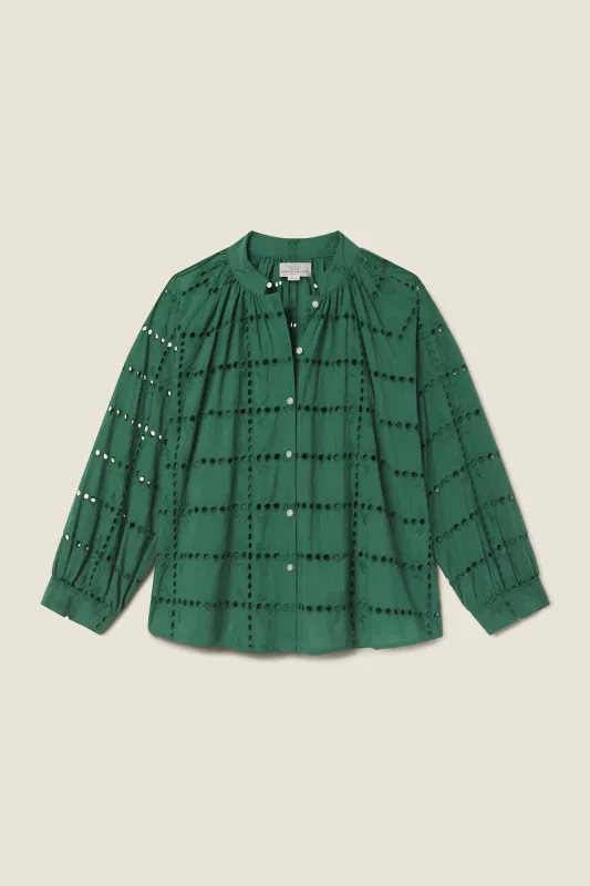 Mena Blouse Emerald Eyelet sold by Trovata
