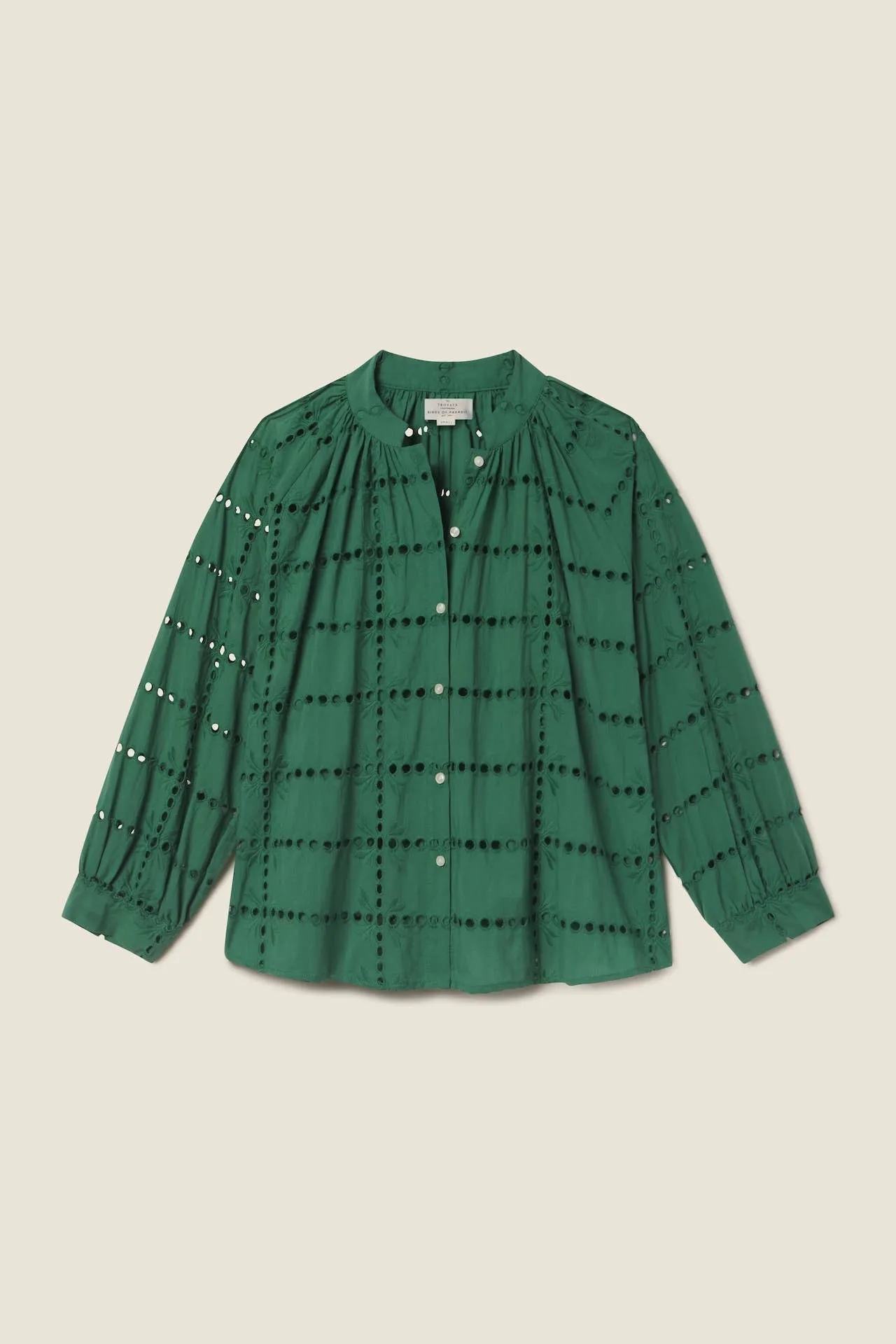 Mena Blouse Emerald Eyelet sold by Trovata