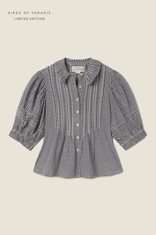 Jess Blouse Inkwell Gingham sold by Trovata