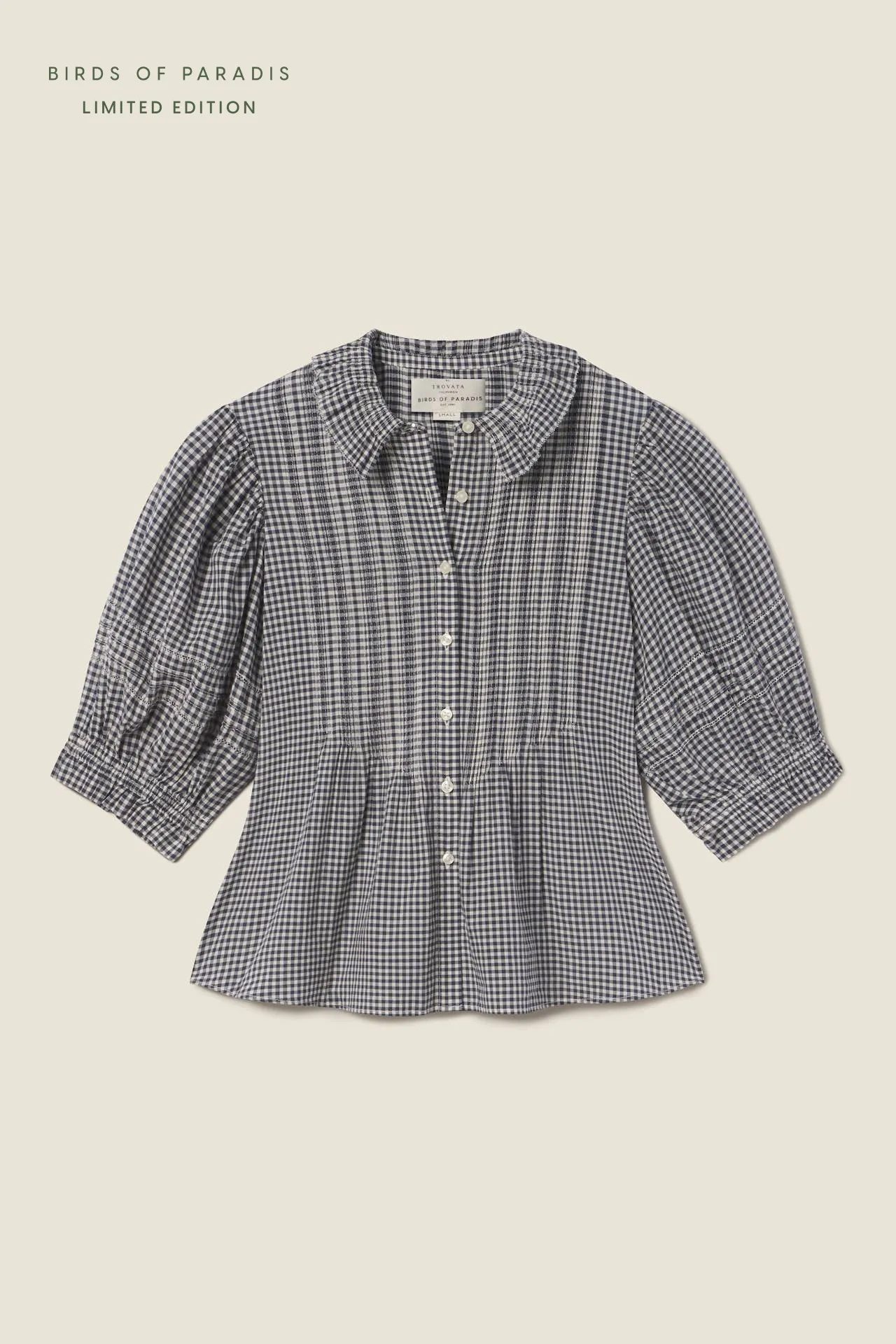 Jess Blouse Inkwell Gingham sold by Trovata