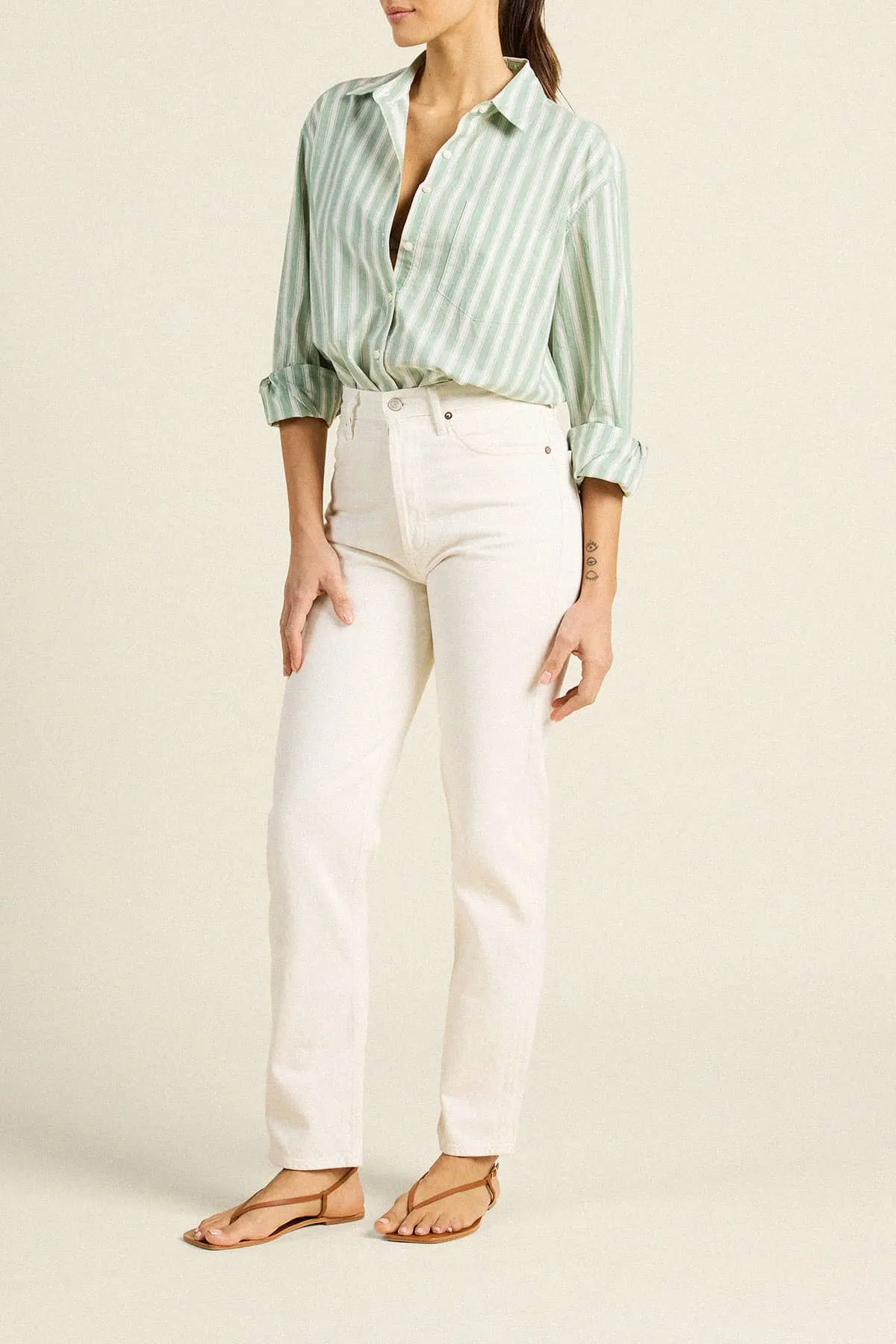 Blake Oversized Shirt Green Cabana Stripe sold by Trovata product image thumbnail 4