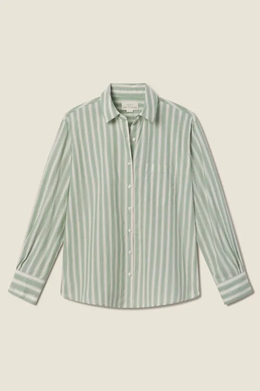 Blake Oversized Shirt Green Cabana Stripe sold by Trovata