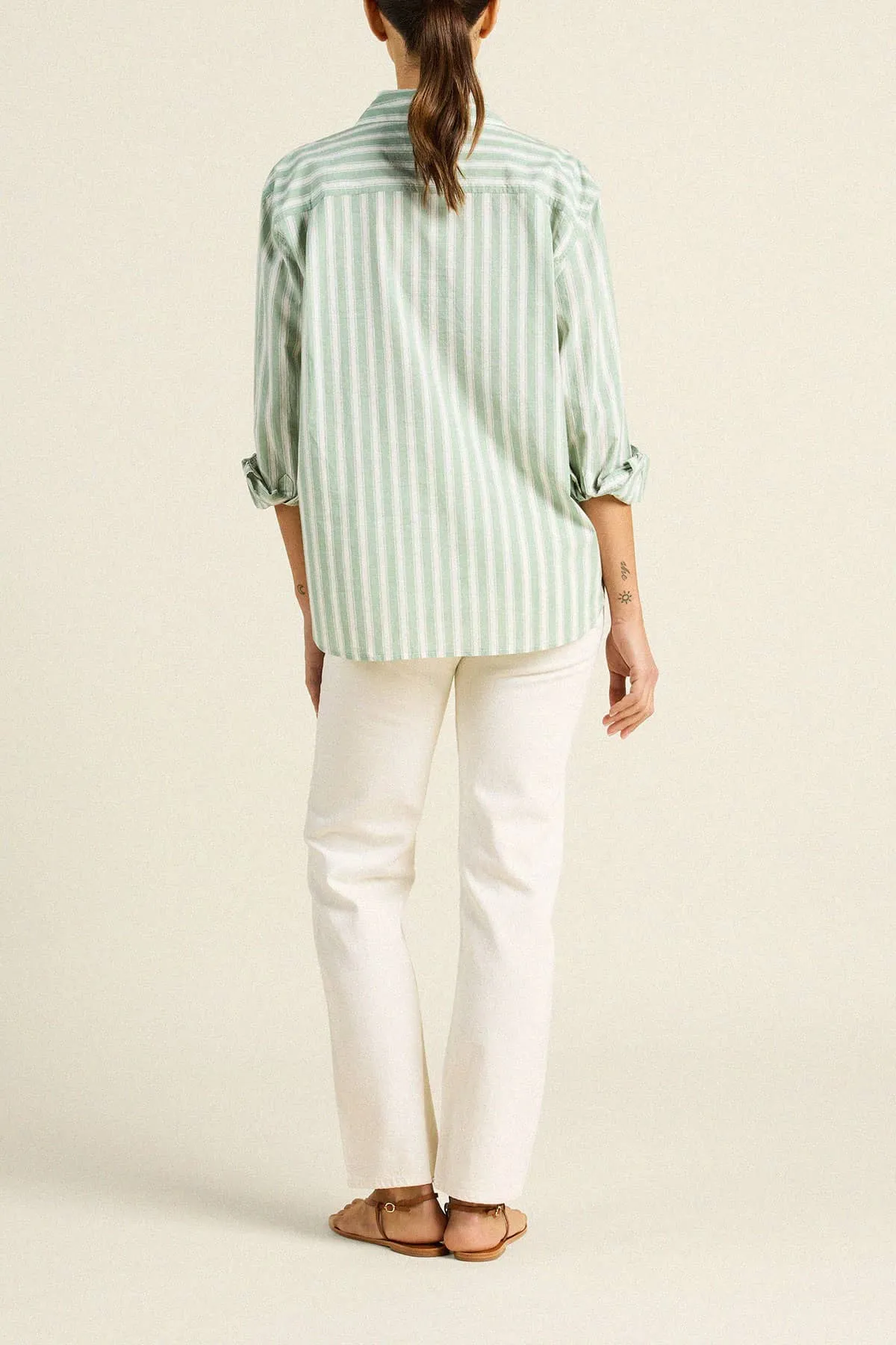 Blake Oversized Shirt Green Cabana Stripe sold by Trovata product image thumbnail 5