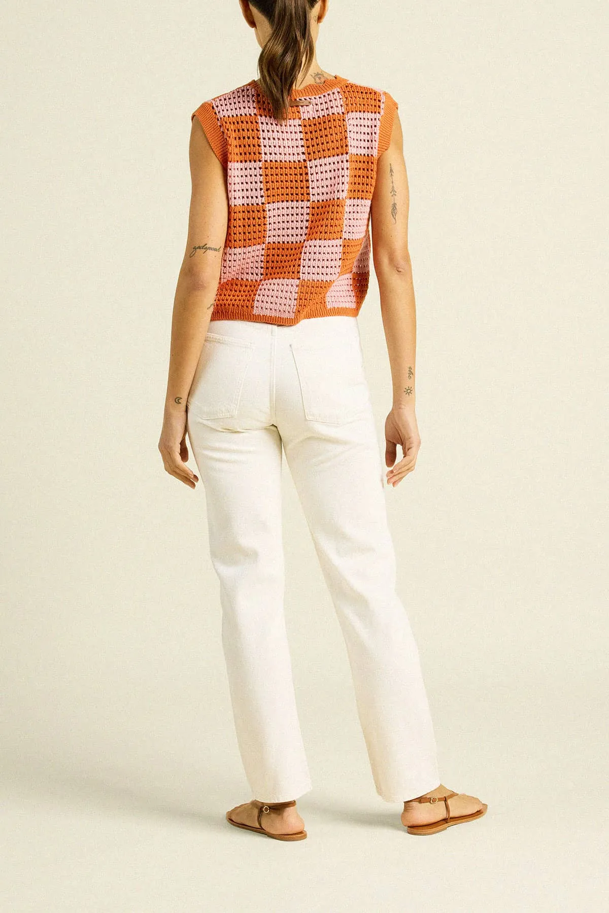 Bree Sweater Tank Pink/Orange Check sold by Trovata product image thumbnail 5