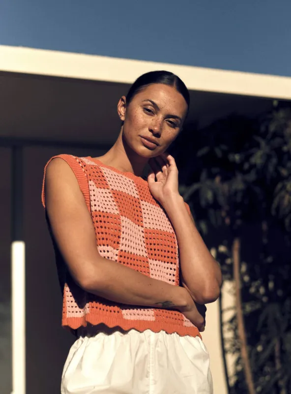 Bree Sweater Tank Pink/Orange Check sold by Trovata