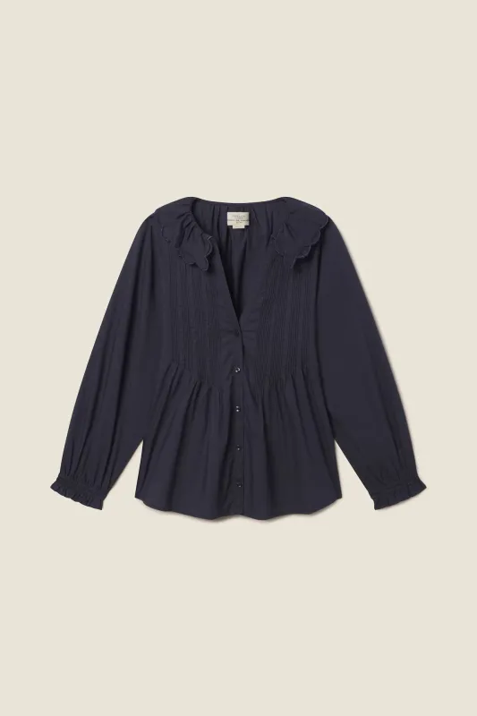 Francine Blouse Navy Poplin sold by Trovata
