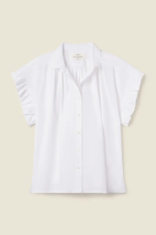 Marianne B Ruffle Sleeve Shirt White Poplin sold by Trovata