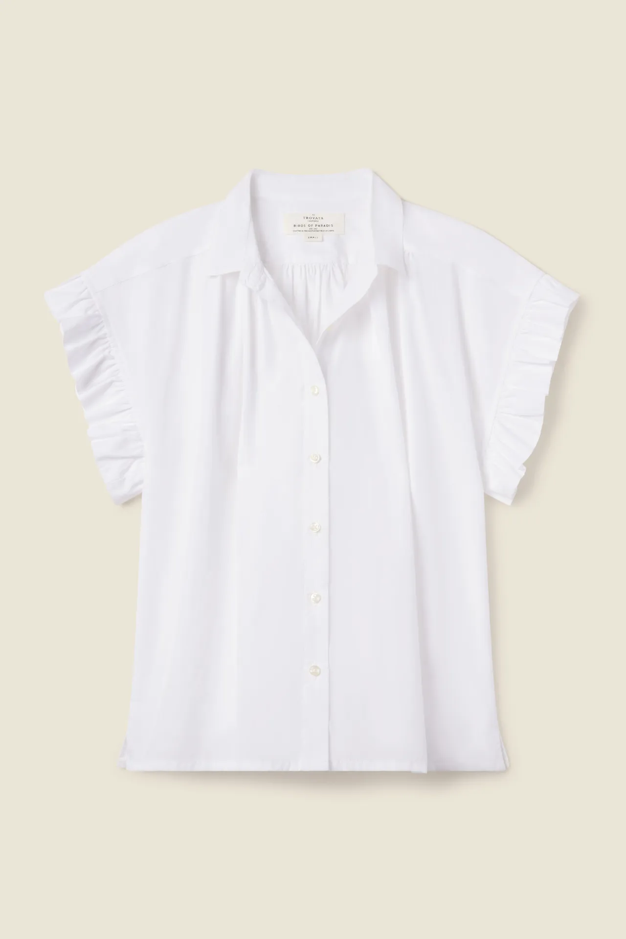 Marianne B Ruffle Sleeve Shirt White Poplin sold by Trovata