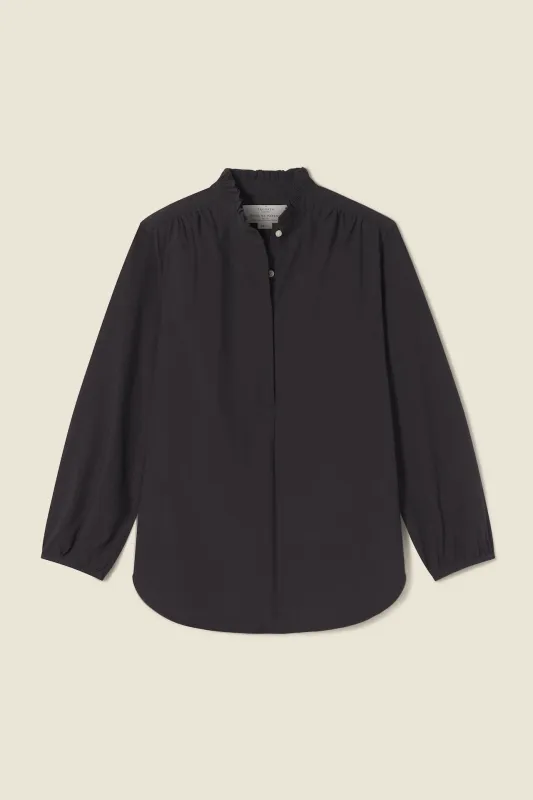Sara "B" Henley Shirt Black Poplin sold by Trovata