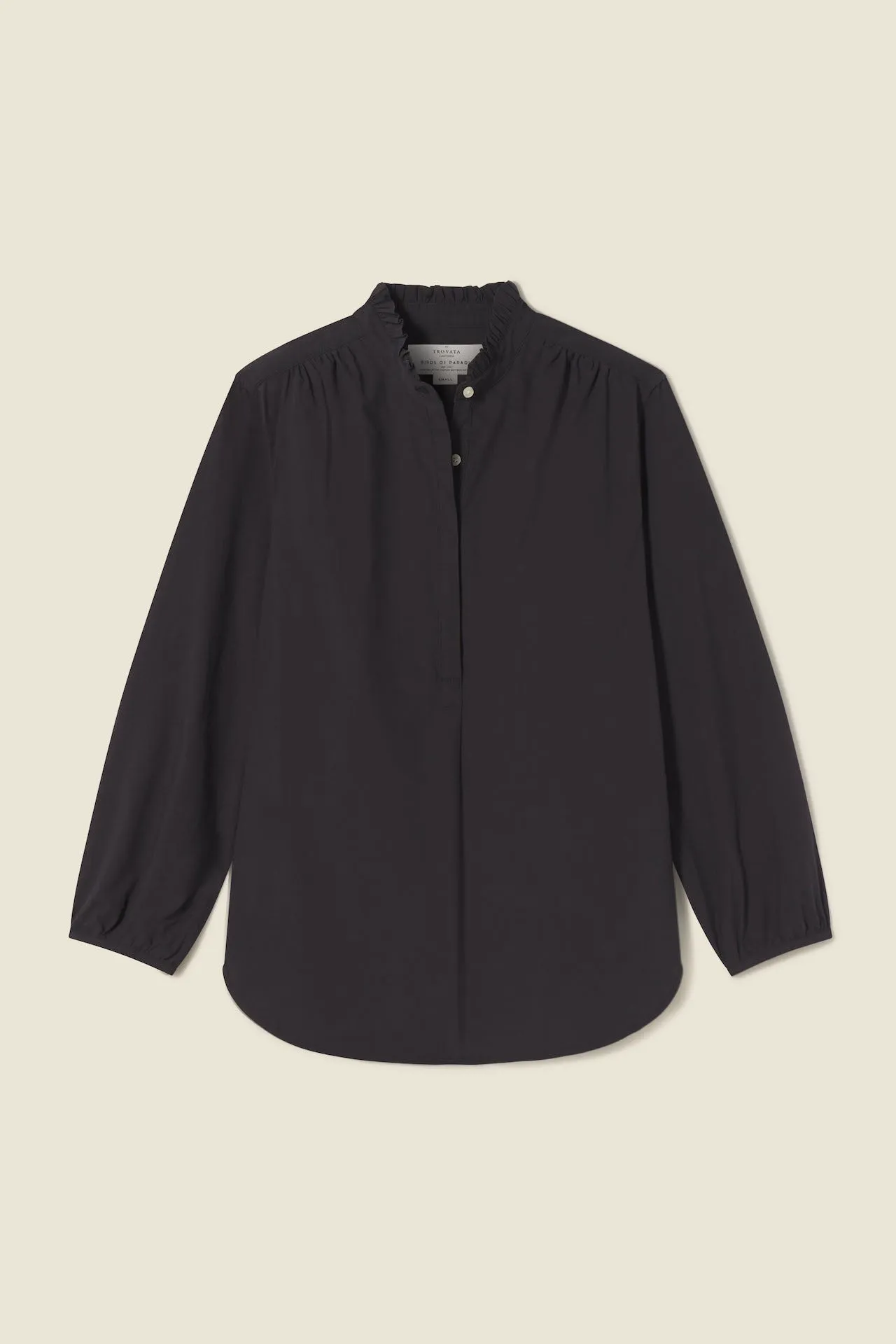 Sara "B" Henley Shirt Black Poplin sold by Trovata