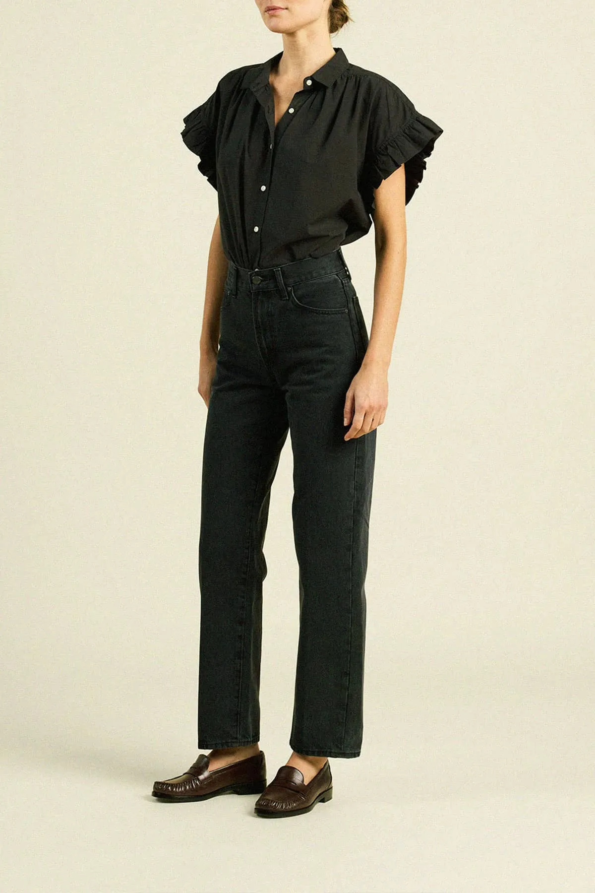 Marianne B Ruffle Sleeve Shirt Black Poplin sold by Trovata product image thumbnail 3