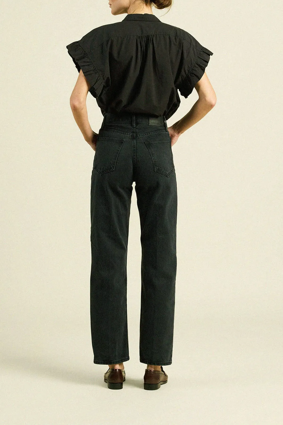 Marianne B Ruffle Sleeve Shirt Black Poplin sold by Trovata product image thumbnail 4
