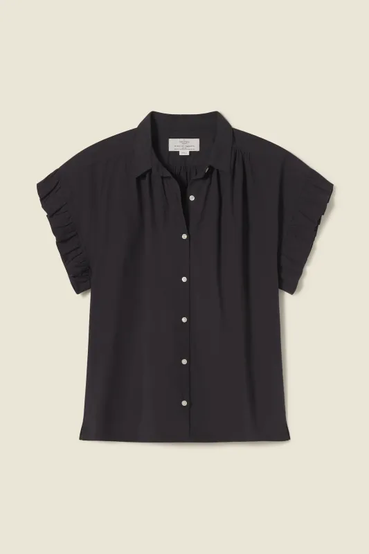 Marianne B Ruffle Sleeve Shirt Black Poplin sold by Trovata