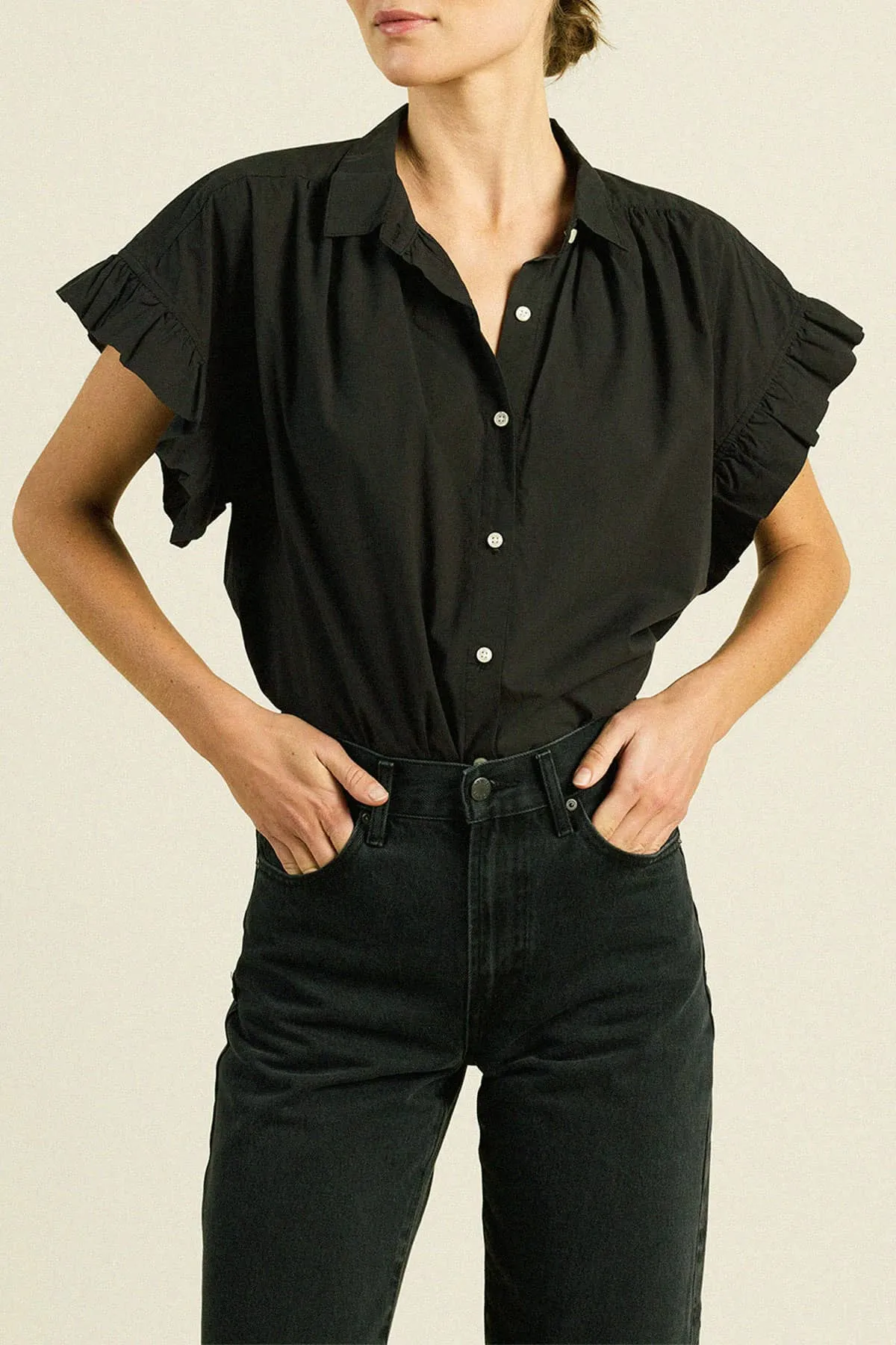 Marianne B Ruffle Sleeve Shirt Black Poplin sold by Trovata product image thumbnail 2