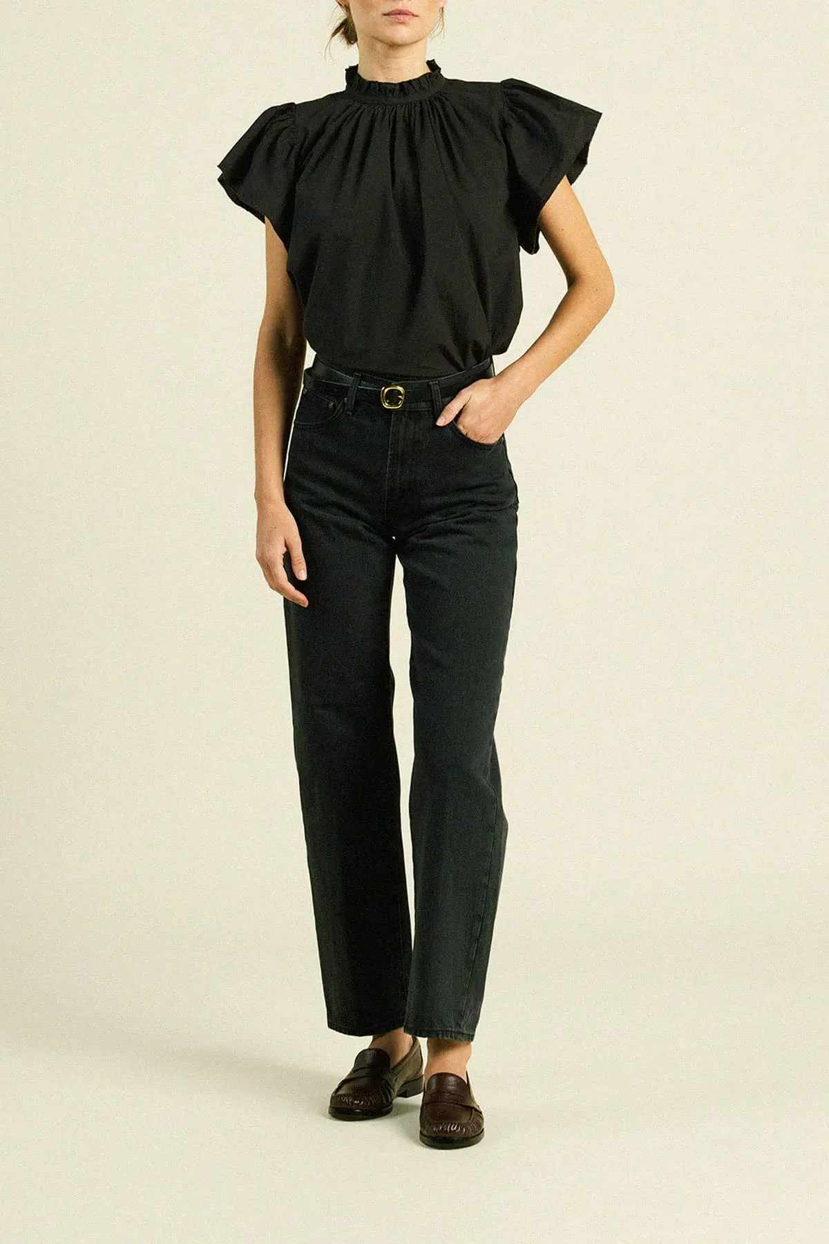 Carla Highneck Shirt Black Poplin sold by Trovata product image thumbnail 2