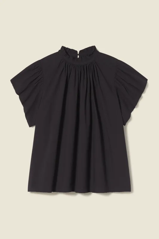 Carla Highneck Shirt Black Poplin sold by Trovata